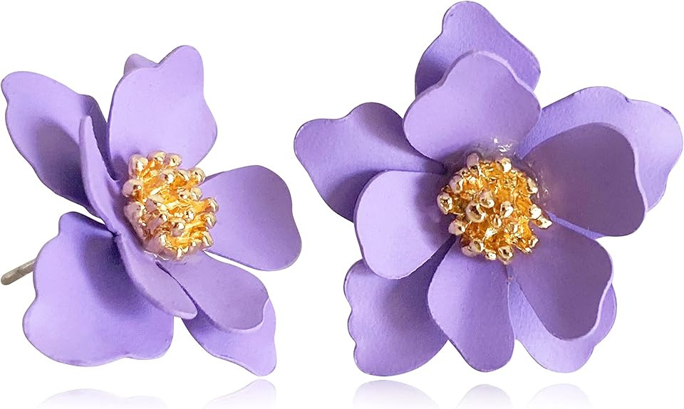 Chic Cute Boho Matte Flower Statement Stud Earrings with Gold Flower Bud for Women Sister Mom Lov... | Amazon (US)