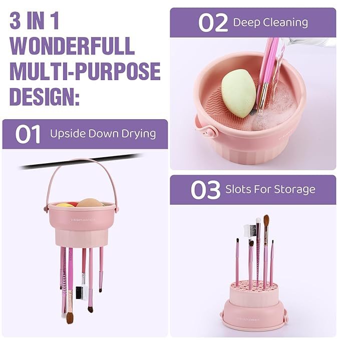 Makeup Brush Cleaner Mat 3 in 1 Silicone Makeup Brush Cleaner Bowl Cosmetic Brushes Cleaning Tool... | Amazon (US)