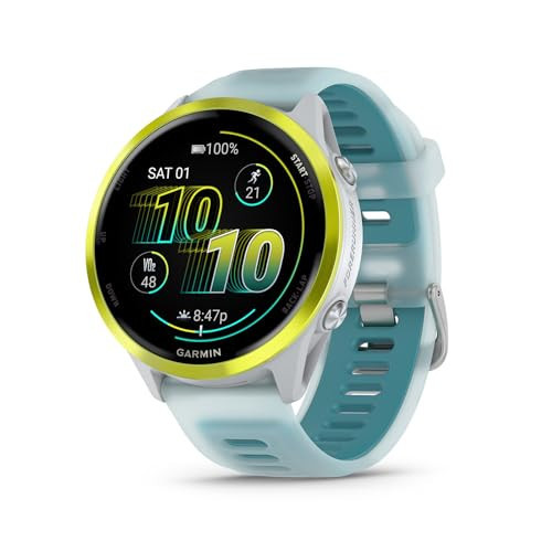 Garmin® Forerunner® 570, 47mm, Advanced GPS Running and Triathlon Smartwatch, AMOLED Display, Training and Recovery Features, Amp Yellow Aluminum with Translucent Whitestone/Turquoise Band | Amazon (US)