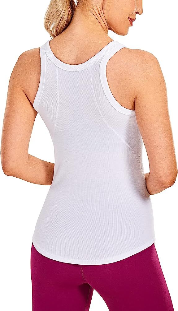 CRZ YOGA Ribbed Tank Tops for Women Basic Cami High Neck Casual Sleeveless Shirt Workout Yoga Top... | Amazon (US)