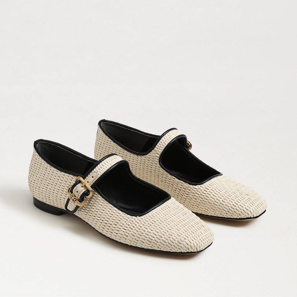 Sam Edelman Michaela Mary Jane Flat Linen Ivory Raffia 8.0 | Sam Edelman CA