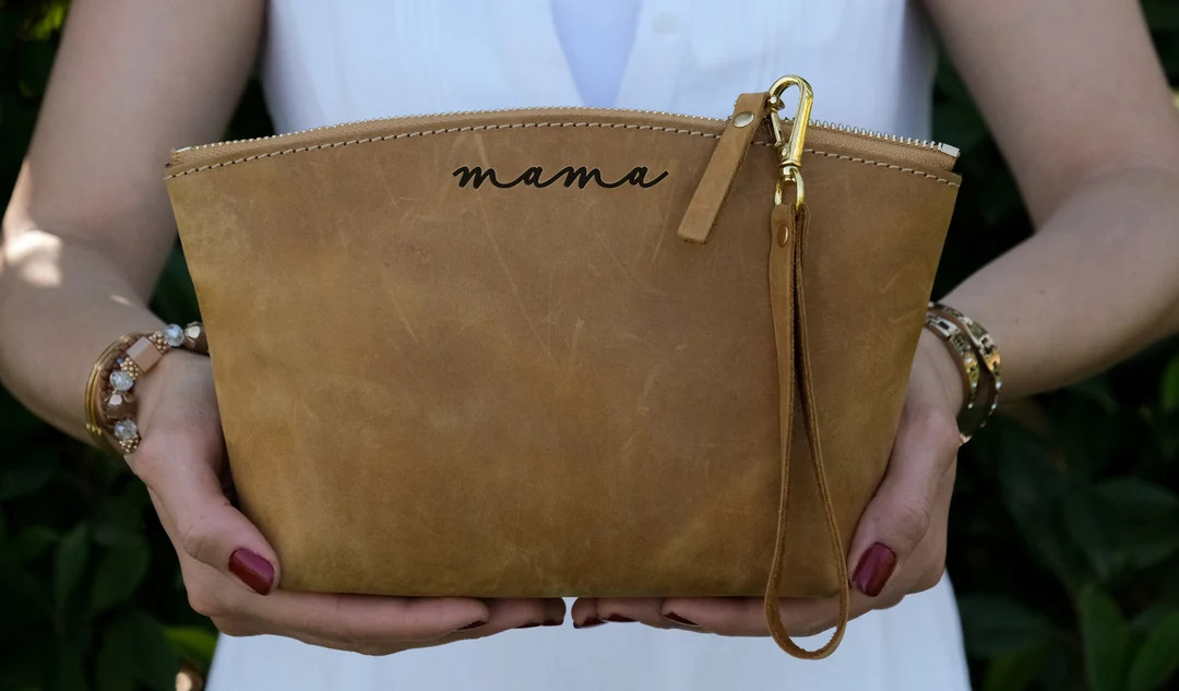 Mothers Day Gift for Her, Leather makeup bag, Personalized Gift For Mom, Mama Gift From Daughter,... | Etsy (US)
