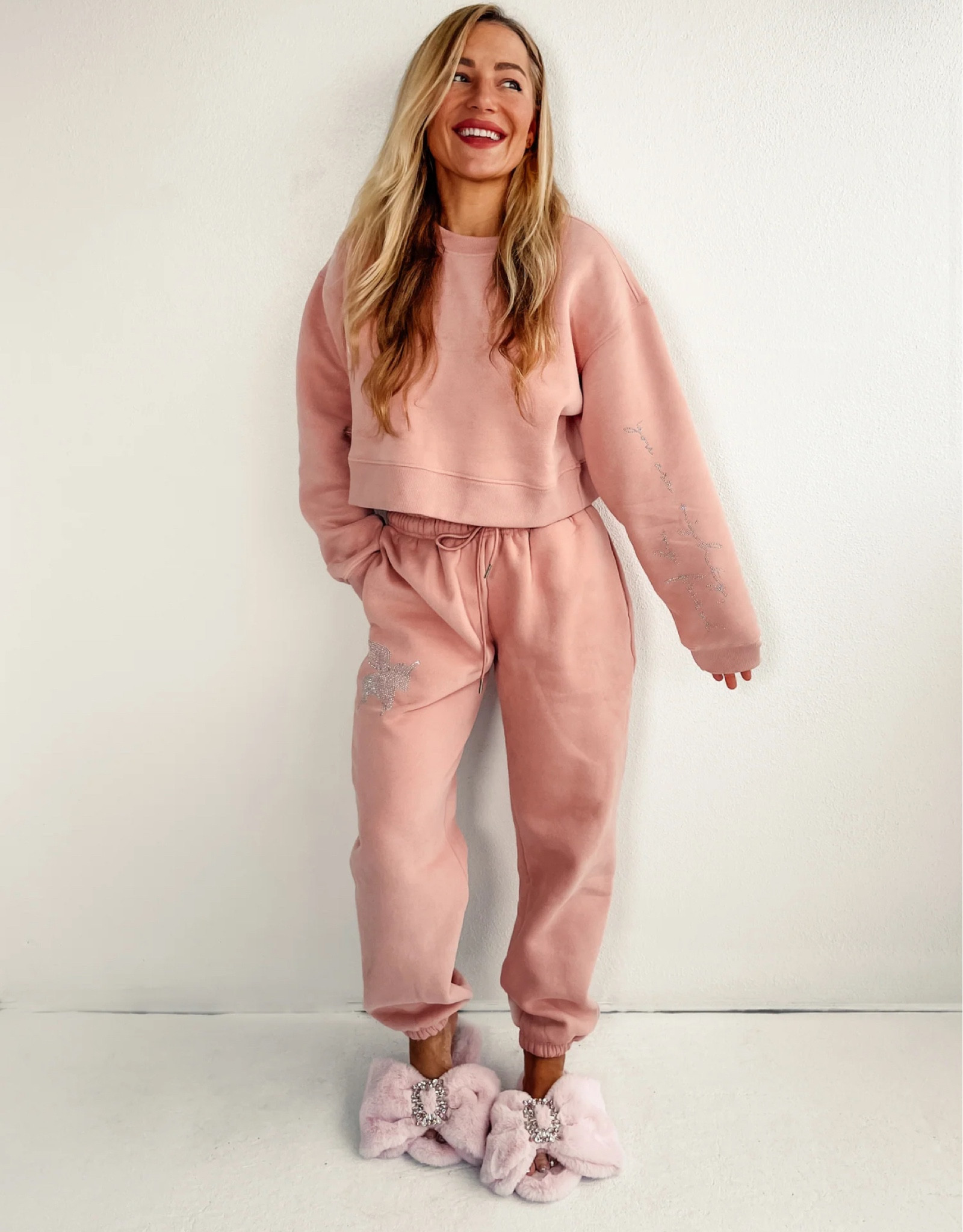 A little work from home bedazzled loungewear set IS BACK IN STOCK for all you boss babes🎀🤍✨and a little peep of some floof with LES INCOMPETENT! Shop now!!

#LTKstyletip #LTKshoecrush #LTKworkwear