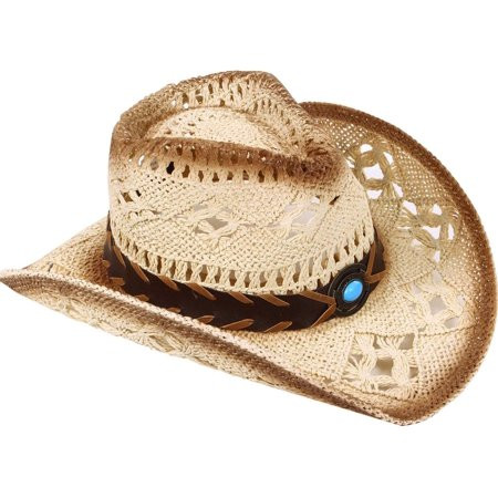 Livingston Cowboy Hat Men & Women s Woven Straw Cowboy Cowgirl Hat w/Hat Band Straw Cowboy Hats for  | Walmart (US)