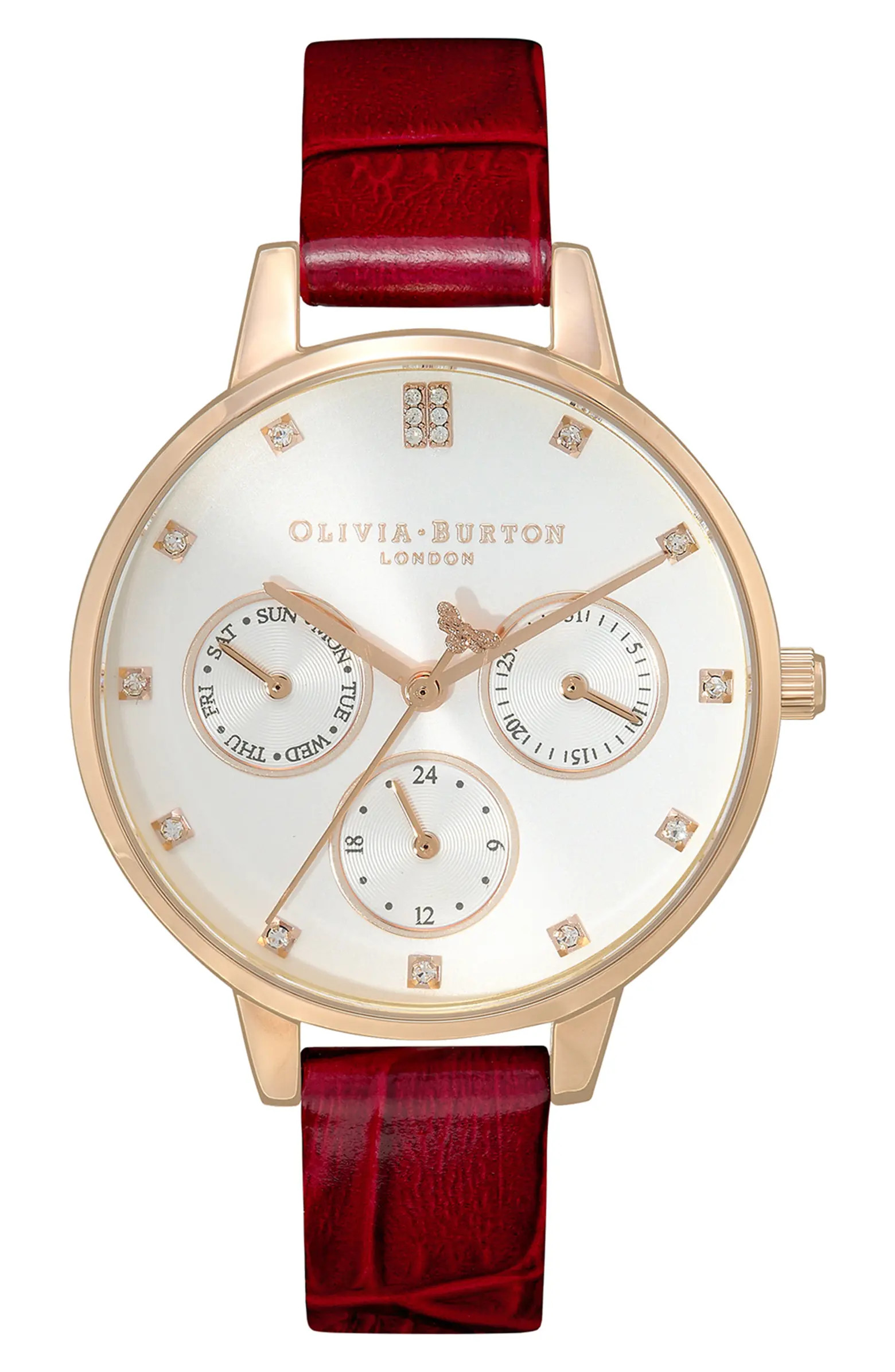 Multifunction Leather Strap Watch, 34mm | Nordstrom
