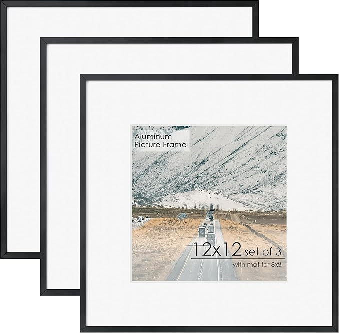 12x12 Frame - Metal Square Picture Frame With Tempered Glass 12x12 Frame With Mat For 8x8 Minimal... | Amazon (US)
