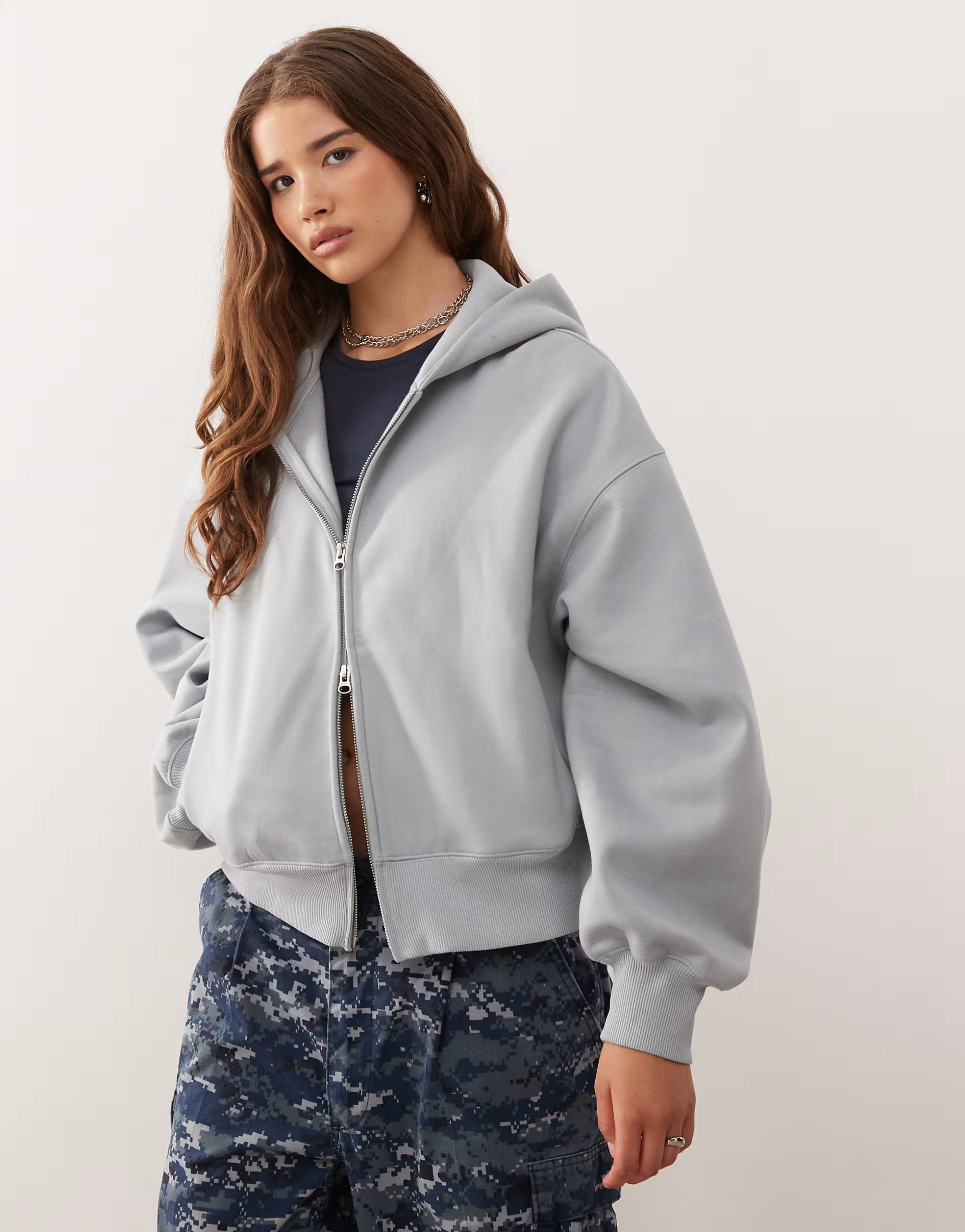 Weekday soft heavyweight jersey oversized zip hoodie in light gray melange | ASOS (Global)