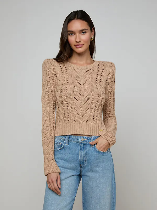 Mio Cabled Pullover in Soft Camel | L'AGENCE | L'Agence