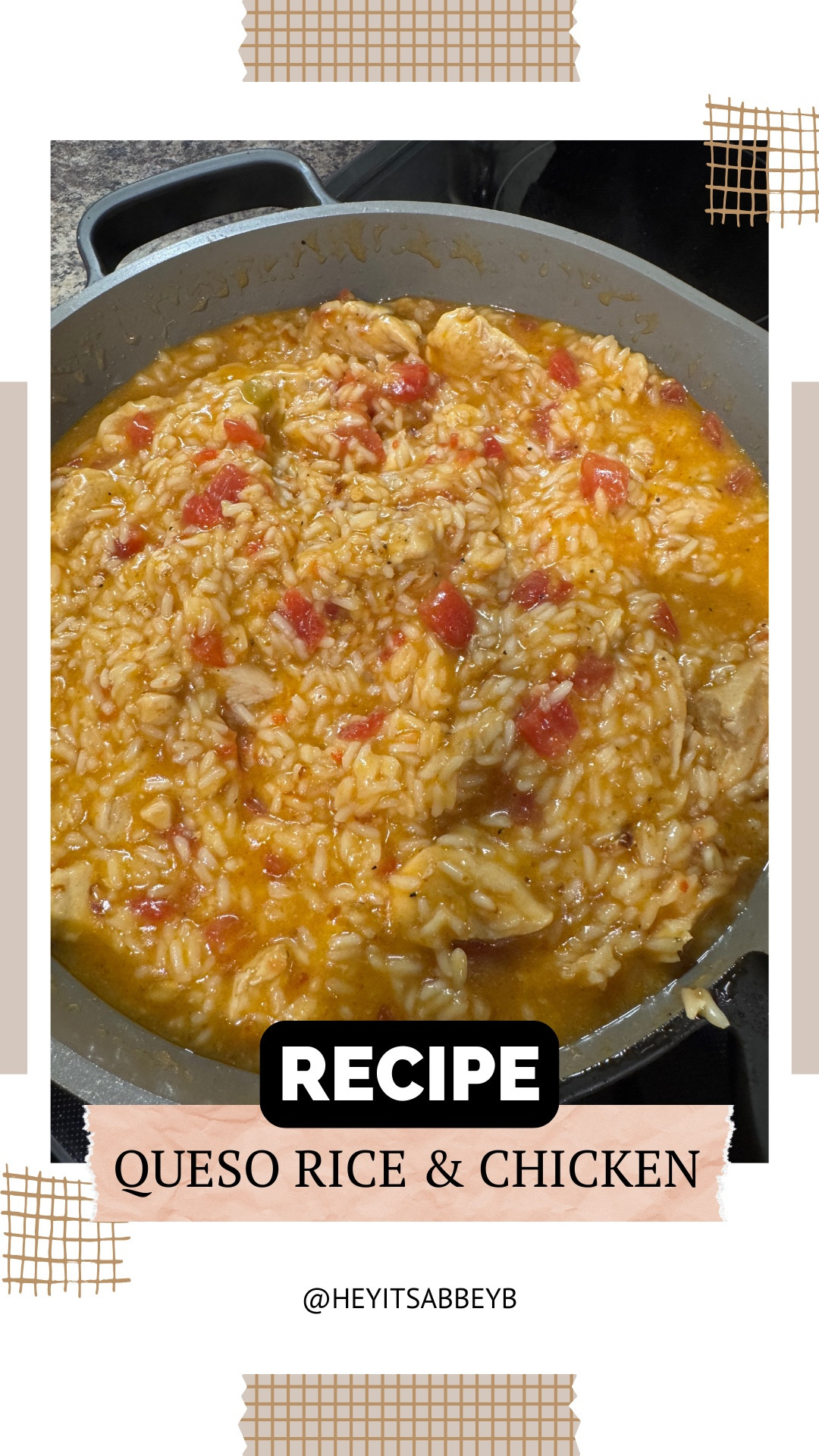 Ingredients
1 pound boneless, skinless chicken breast (about 2 large chicken breasts)
1 tablespoon extra-virgin olive oil
1 teaspoon garlic powder
½ teaspoon onion powder
½ teaspoon cumin
½ teaspoon kosher salt
½ teaspoon black pepper
2¼ cups chicken broth
1 can (15 oz) nacho cheese sauce
1 can (10 oz) Rotel
1½ cups uncooked long-grain white rice

Instructions
Cut the chicken into small, bite-sized pieces or strips (about 1 inch).
Heat the olive oil in a large skillet or sauté pan (with higher sides on it and a lid), over medium high heat, and add the chicken pieces along with the dried seasonings.
Cook the chicken, stirring frequently, until it's cooked to an internal temperature of 165℉.
* If excess liquid is in the pan from cooking the chicken, I recommend draining it from the pan.
1 teaspoon garlic powder, ½ teaspoon onion powder, ½ teaspoon cumin, ½ teaspoon kosher salt, 1 tablespoon extra-virgin olive oil, ½ teaspoon black pepper
Stir in the chicken broth, nacho cheese sauce, and Rotel. Bring to a boil.
Once boiling, stir in the uncooked rice.
Cover the pan with a lid and reduce the heat to medium-low. Cook for 20-25 minutes or until all the liquid is absorbed and the rice is tender.
Serve immediately with your favorite taco toppings like sour cream, pico de gallo or chopped tomatoes, and sliced avocado.

#LTKHome #LTKFindsUnder50 #LTKU