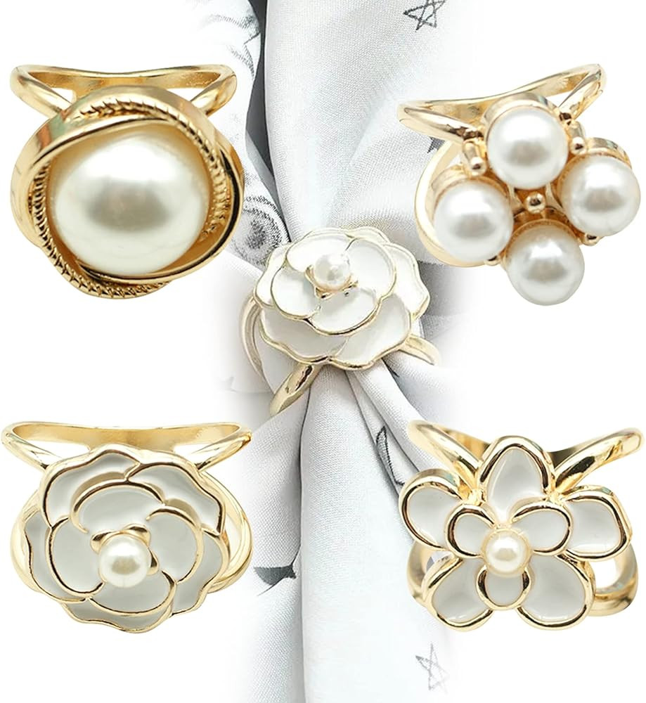 4Pcs Scarf Ring Clip for Women Pearl Flower Scarf Brooches Buckle Metal Shawl Clip Buckle Lady Gi... | Amazon (US)