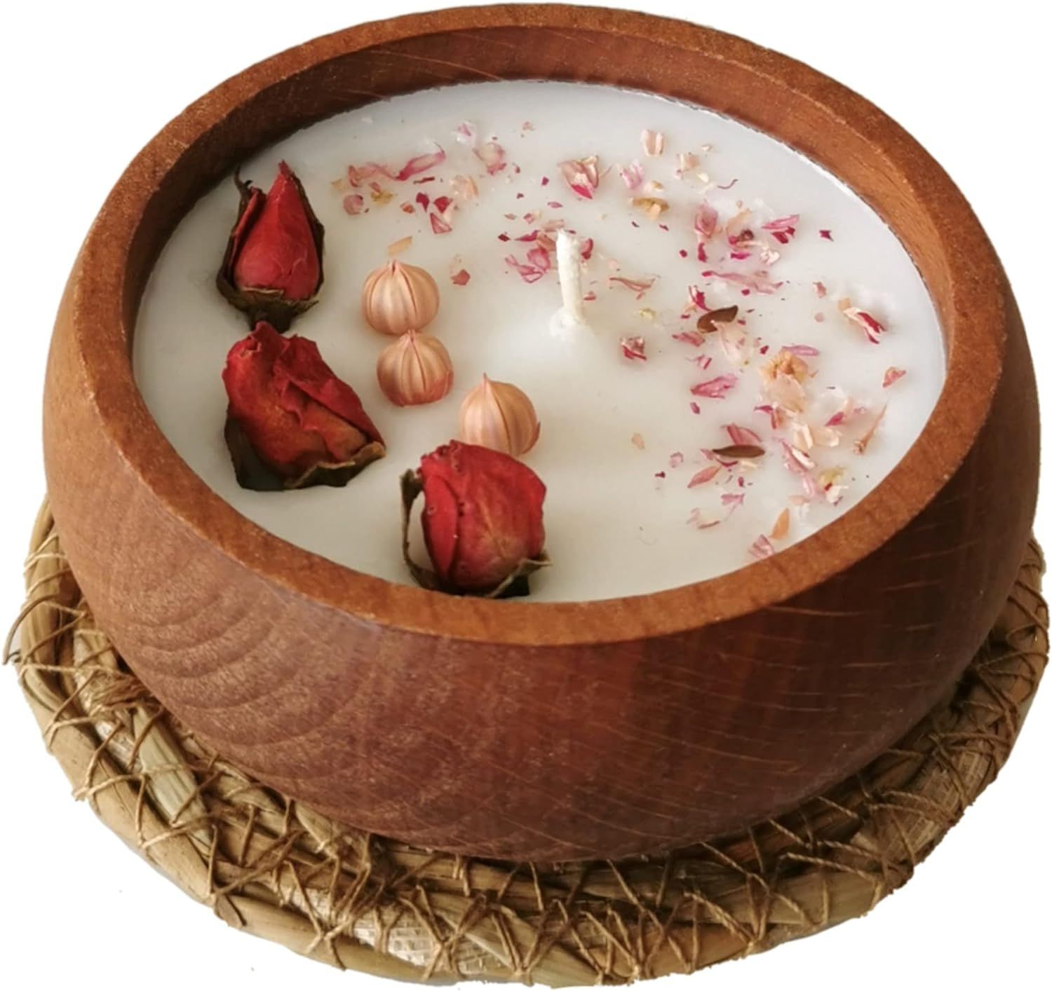 Spring Scented All Natural Soy Candle - Non Toxic - Decorative Wooden Bowl with Dried Flowers & W... | Amazon (US)