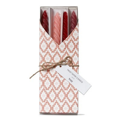 tag 10" Long Twist Spiral Taper Pink Red Burgundy Unscented Decorative Valentine's Day & Christmas Advent Candles, Set Of 4 | Target