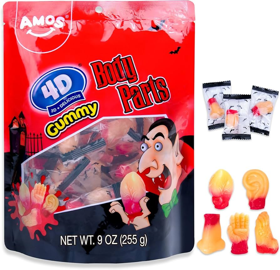 Amos 4D Gummy Body Parts Halloween Candy, Spooky Candy Snacks, Approx. 32 Individually Wrapped Pi... | Amazon (US)