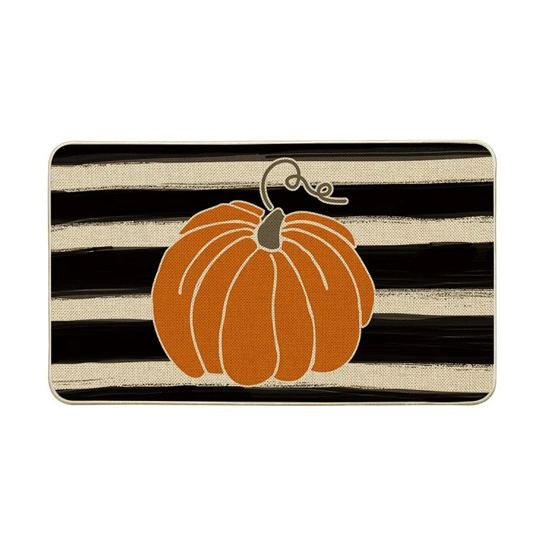 Sm:)e Fall Thanksgiving Stripe Pumpkin Decorative Doormat 17 x 29 Inch, Low-Profile Yard Floor Sw... | Walmart (US)