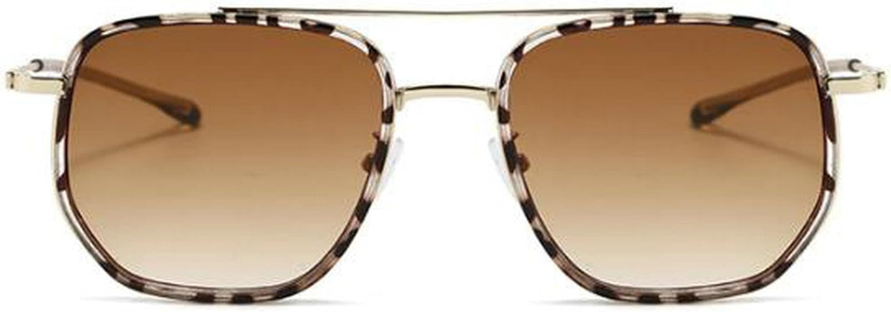 Vintage Square Oversized Pilot Sunglasses for Women Men Double Bridge Sun Glasses 70s Trendy Styl... | Amazon (US)