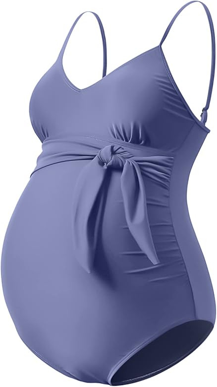 GINKANA Maternity Swimsuit V-Neck One Piece Maternity Monokini Tie Front Bathing Suit Pregnany Sw... | Amazon (US)