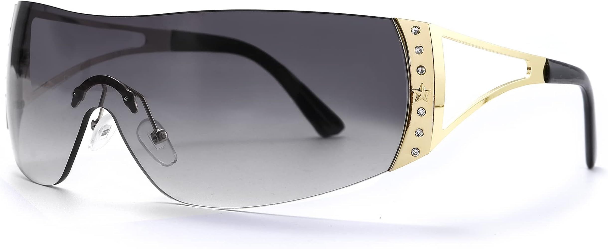 Wrap Around Y2K Sunglasses for Women Men Shield Flat Top Sunglasses Futuristic Frameless Gradient Le | Amazon (US)