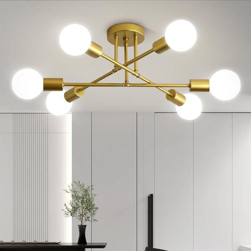 Ceiling Light Fixture, 6-Light Ceiling Light Chandelier, Modern Dinning Room Light Fixture, Sputnik Gold Light Fixtures Ceiling Mount, Semi Flush Mount Ceiling Light Fixtures for Living Room | Amazon (US)