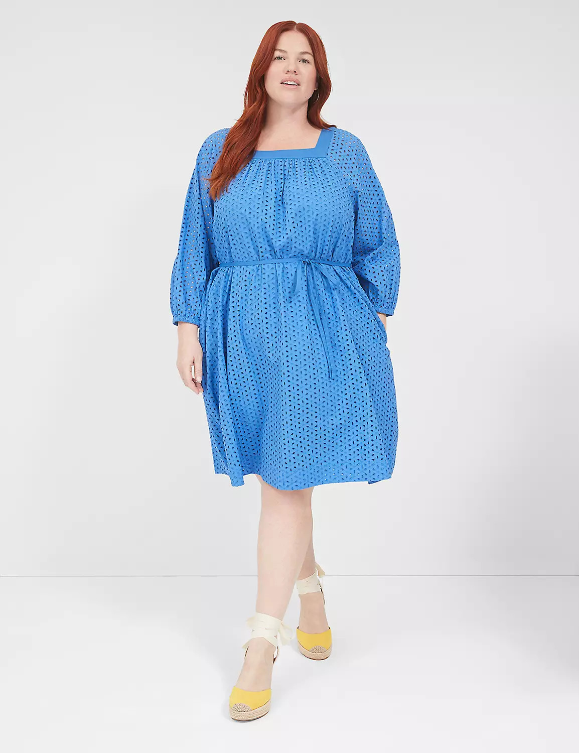 Long Sleeve Square Neck Eyelet Shor | LaneBryant | Lane Bryant (US)