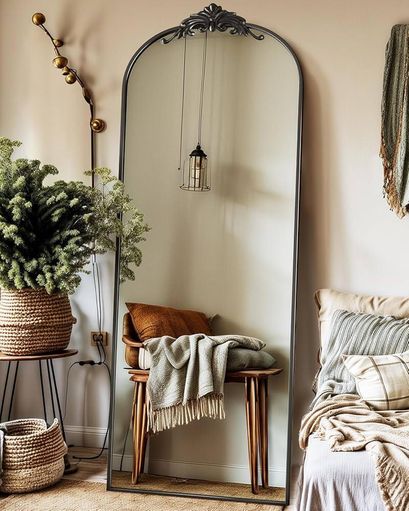 Antok Arched Full Length Mirror, 64"×21" Floor Mirror Freestanding with Carved Metal Frame, Trad... | Amazon (US)