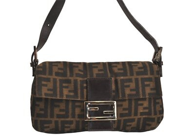 Authentic FENDI Zucca Mamma Baguette Shoulder Bag Canvas Leather Brown 4704M | eBay US