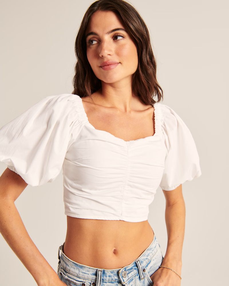 Off-The-Shoulder Poplin Puff Sleeve Top | Abercrombie & Fitch (US)