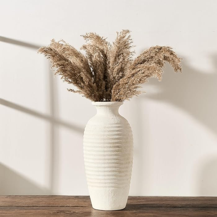 Ceramic Natural Rustic Vase, 14.4 Inch Large Vintage Flower Threaded Decorative Farmhouse Tall Va... | Amazon (US)