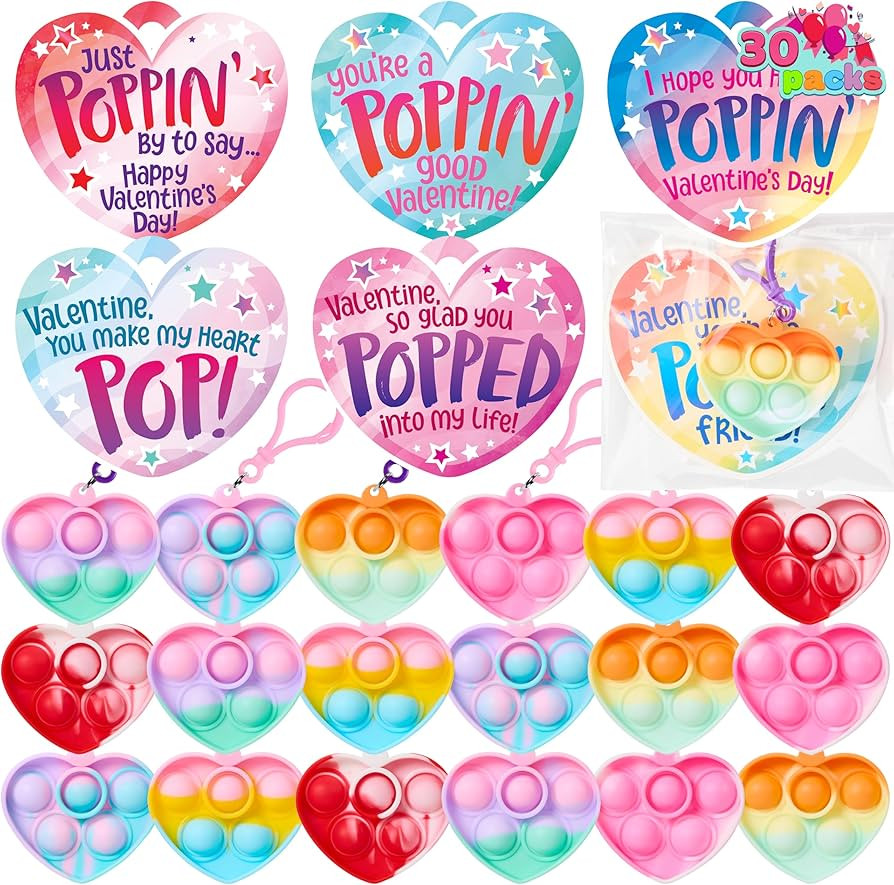 JOYIN 30 Packs Valentines Day Gifts for Kids, Pop Bubble Keychain with Heart Valentines Day Cards... | Amazon (US)