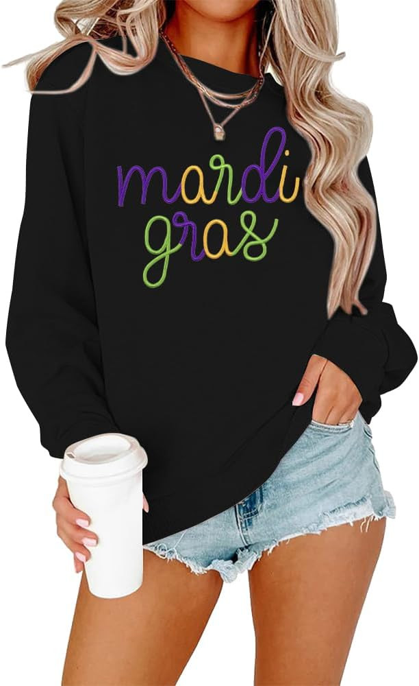 EGELEXY Mardi Gras Sweatshirt Carnival Outfits ：Women Carnival Embroidery Sweatshirts Fat Tuesd... | Amazon (US)