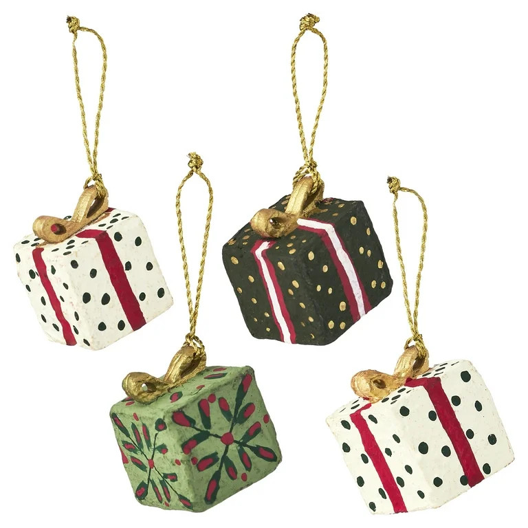 Multicolor Mini Paper Gifts Christmas Ornaments, 1.5", 4 Count, by Holiday Time | Walmart (US)