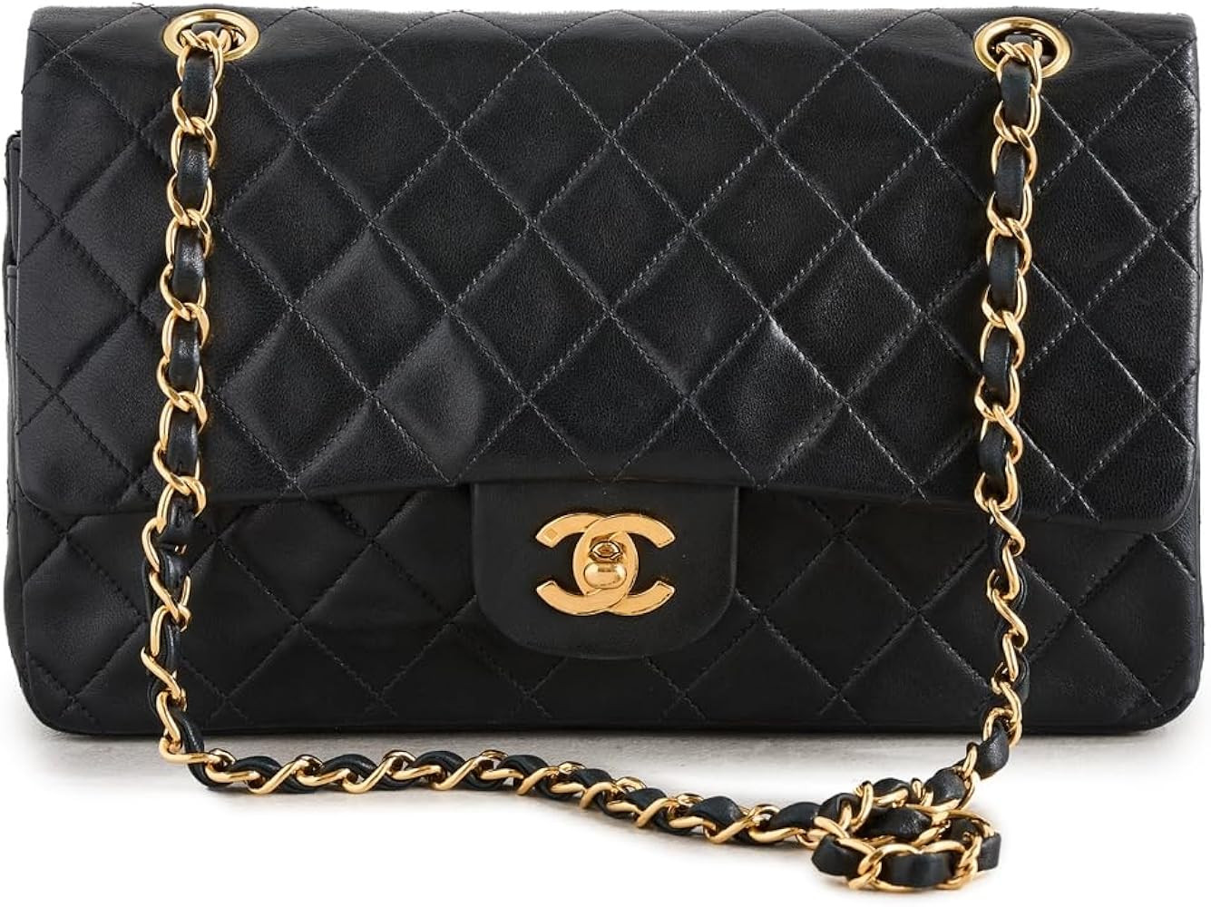 WHAT GOES AROUND COMES AROUND Women's Pre-Loved Chanel Black Lambskin 2.55 Shoulder Bag 10" | Amazon (US)