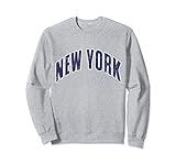 Classic Vintage Retro NEW YORK Navy Blue Text - Heather Grey Sweatshirt | Amazon (US)