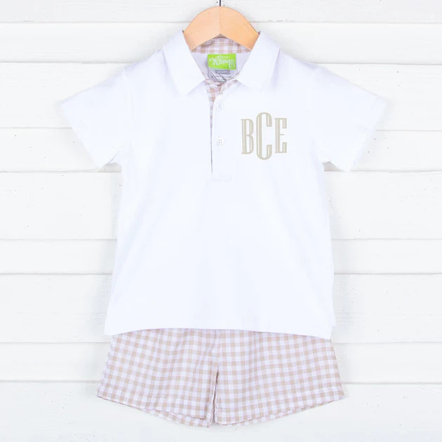 Khaki Gingham Polo Short Set | Classic Whimsy