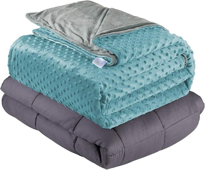 Quility Premium Cotton 60 by 80 in for Full Size Bed 15 lbs Adult Weighted Blanket Grey with Remo... | Amazon (US)