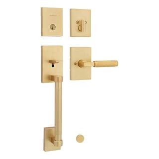 Prava Single Cylinder Keyed Entry Door Handleset with Prava Handle featuring SmartKey Security in Satin Brass | The Home Depot