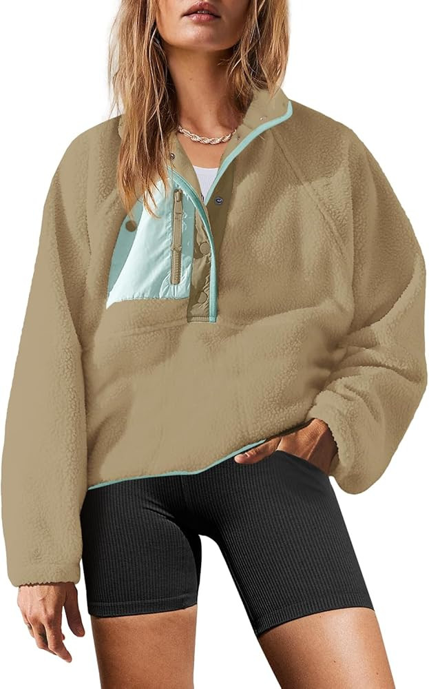 Yanekop Womens Fuzzy Fleece Pullover Sherpa Sweatshirt Long Sleeve Button Down Sweater Winter Fle... | Amazon (US)