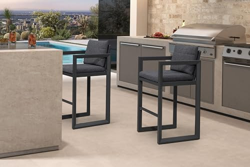 PURPLE LEAF Outdoor Bar Stools Set of 2 31 Inch Modern Aluminum Barstools with Stainless Removable Cushion Patio Bar Stool for Kitchen Outside Island Backyard, Grey | Amazon (US)