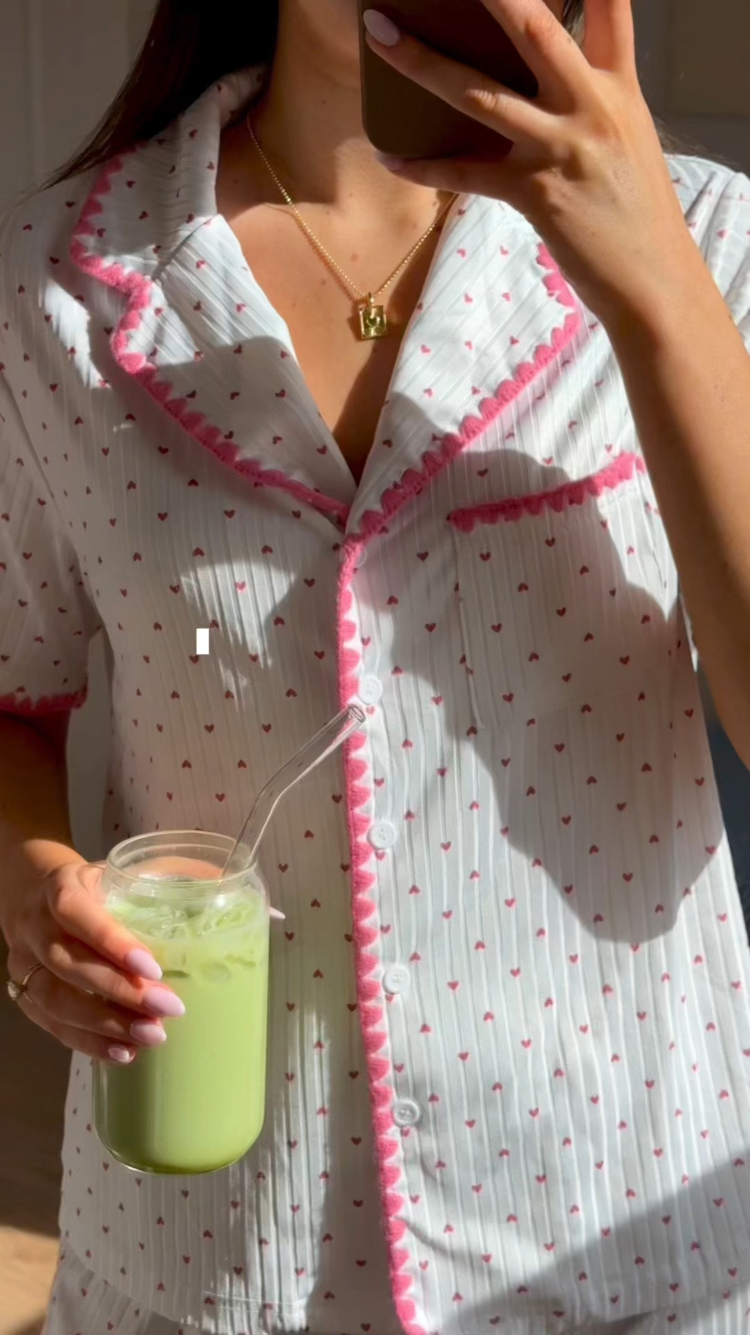 heart pjs + matcha essentials ☺️💗🍵