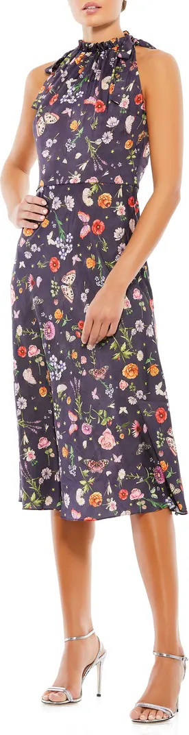 Floral Ruched Halter Tie Midi Dress | Nordstrom