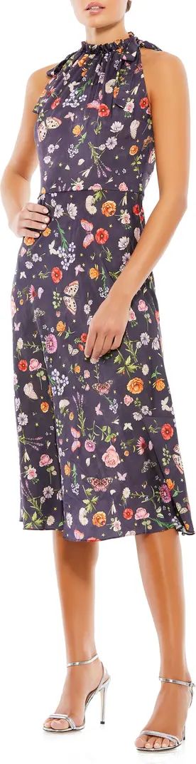 Floral Ruched Halter Tie Midi Dress | Nordstrom