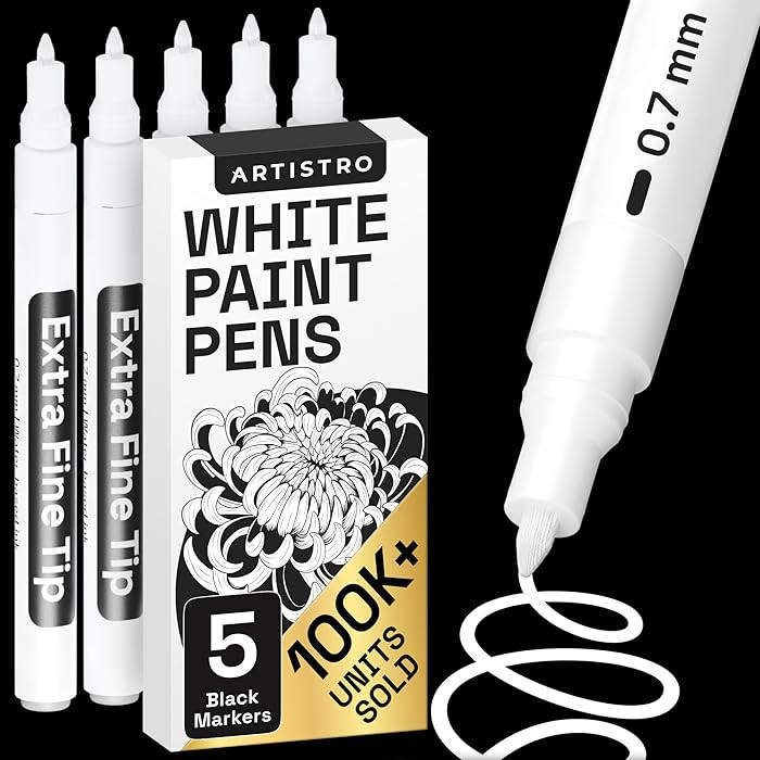 ARTISTRO 5 White Paint Pen for Rock Painting, Stone, Ceramic, Glass, Wood, Tire, Fabric, Metal, C... | Amazon (US)