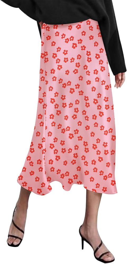Zeagoo Womens Satin Skirts Casual Silk Midi Skirt High Waisted Long Skirts Zipper Elegant Work Sk... | Amazon (US)
