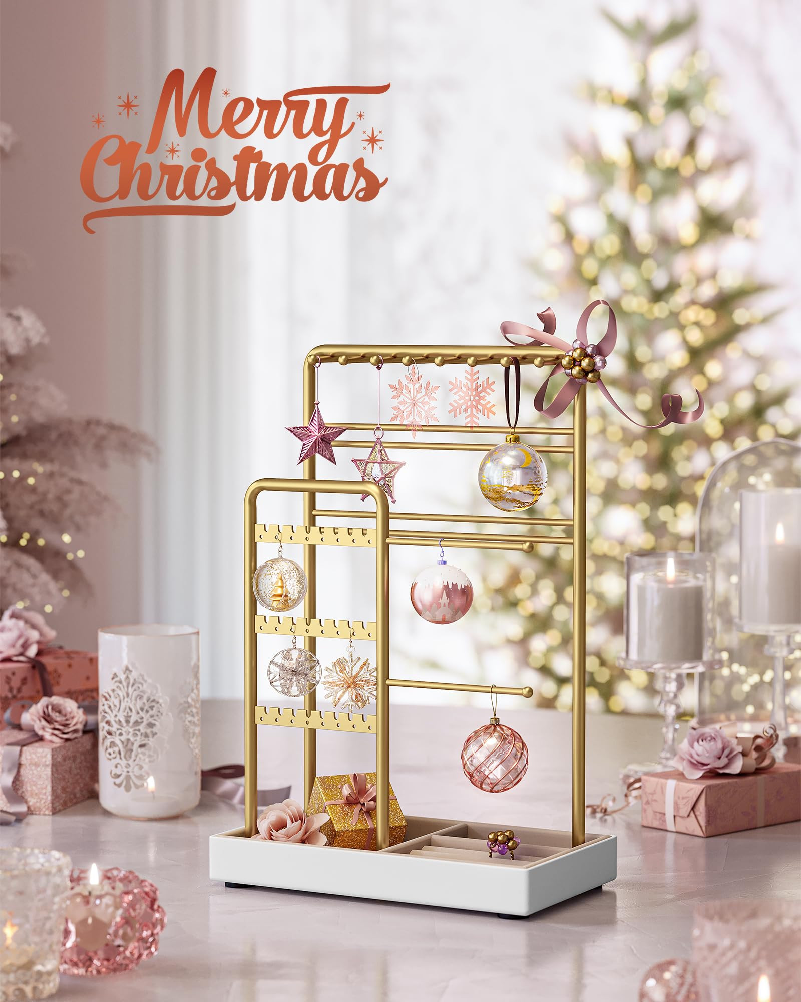 SONGMICS Jewelry Holder, Jewelry Organizer, Jewelry Display Stand with Metal Frame, Velvet Tray, ... | Amazon (US)