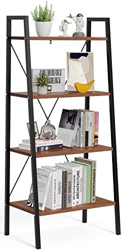FURNINXS Ladder Shelves, Bookshelf 4 Tier, Industrial Bookcase Storage Rack Plant Stand for Livin... | Amazon (US)