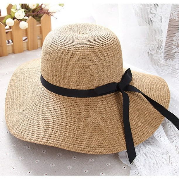 New Women Ladies Floppy Beach Sun Foldable Cap Summer Wide Brim Straw Hat | Walmart (US)