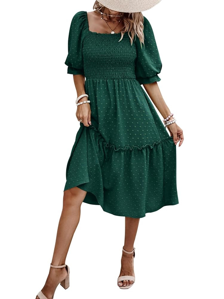 PRETTYGARDEN Women's Summer Casual Dresses 2025 Spring Puff Sleeve Square Neck A-line Flowy Boho ... | Amazon (US)