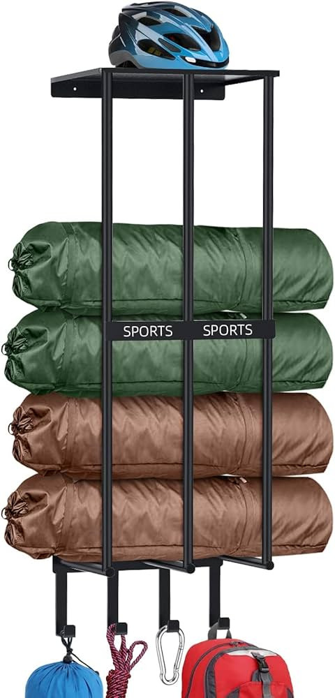 Camping Chair Storage, Metal Camping Chair Holder for Garage with 4 Hooks, Beach Chair and Umbrel... | Amazon (US)