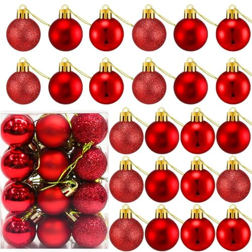 24 Count Small Red Christmas Ornaments Balls, Mini Red Ornaments for Mini Christmas Tree, Small Shatterproof Valentine Tree Decorative Hanging Bulbs Ball for Xmas Outdoor Party Decorations, 1.2 inch | Amazon (US)