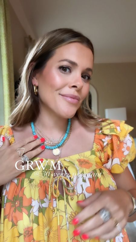 GRWM @ 30 weeks pregnant// this floral matching set is so fun — I’m in a small (& it runs BIG) // this turquoise necklace is a summer favorite 

#LTKStyleTip #LTKBump #LTKSeasonal