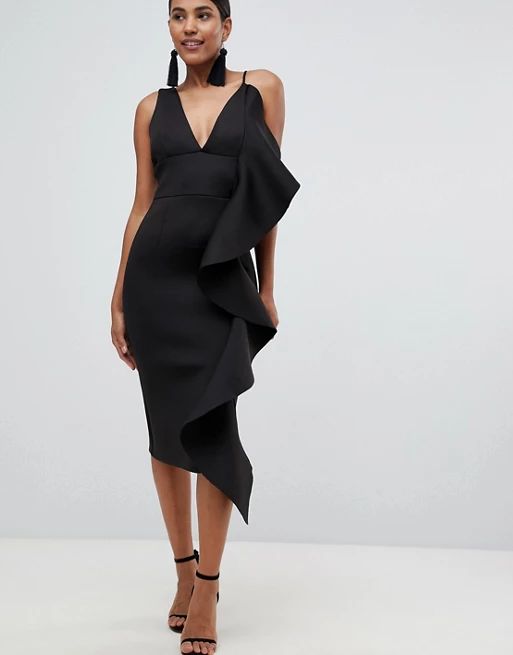 Lavish Alice scuba high neck midi dress with sculpted frill detail in black | ASOS US